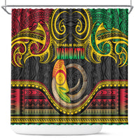 Vanuatu Language Week Shower Curtain Boar Tusk Warrior Tribal Floral Pattern