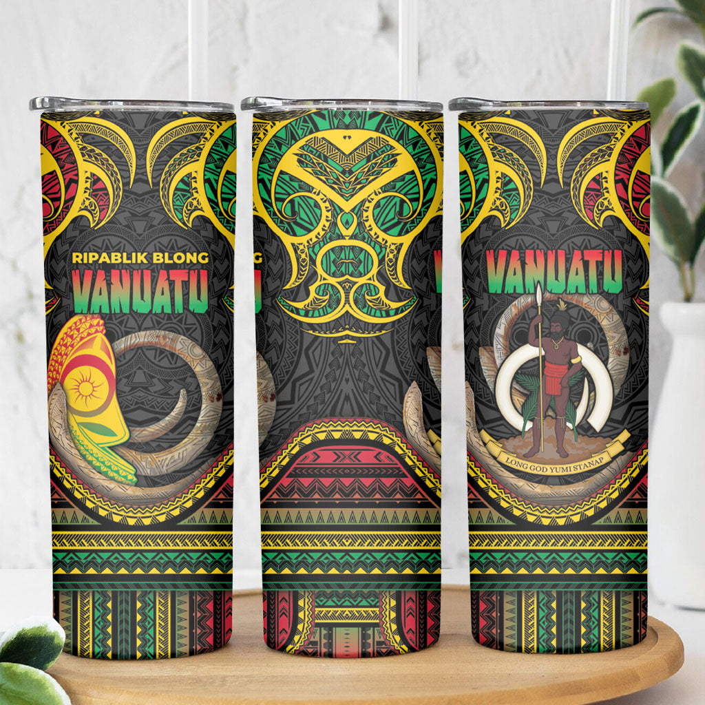 Vanuatu Language Week Skinny Tumbler Boar Tusk Warrior Tribal Floral Pattern