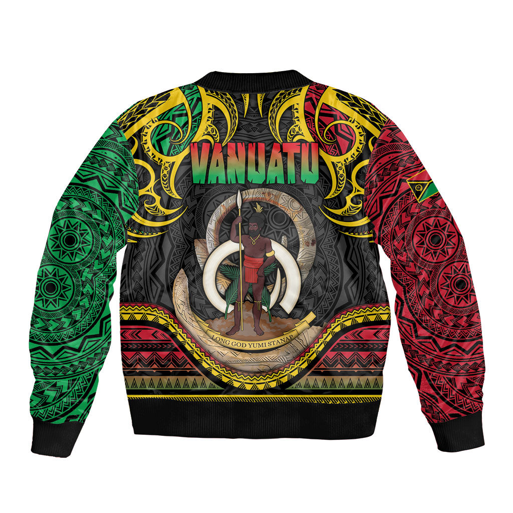 Vanuatu Language Week Sleeve Zip Bomber Jacket Boar Tusk Warrior Tribal Floral Pattern