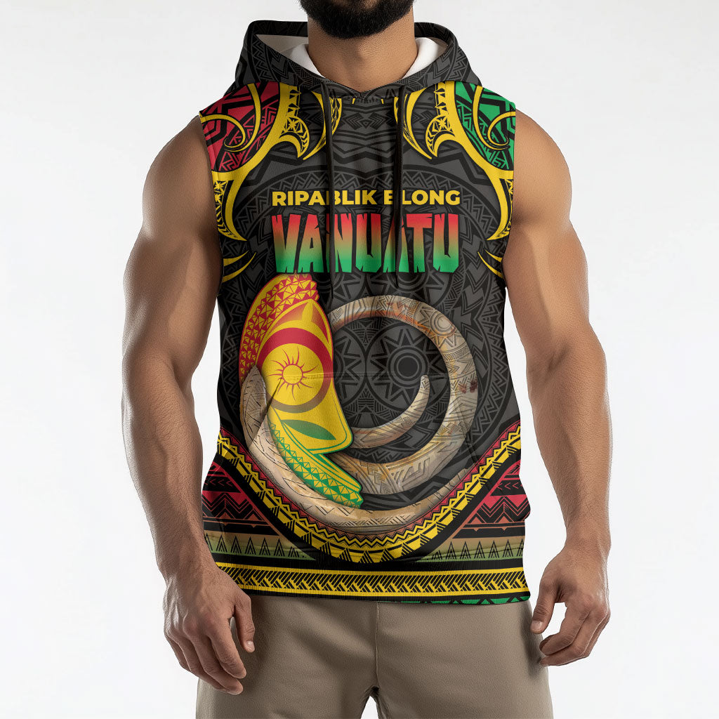 Vanuatu Language Week Sleeveless Hoodie Boar Tusk Warrior Tribal Floral Pattern