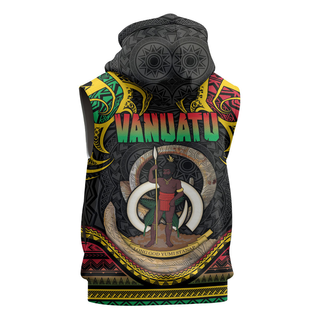 Vanuatu Language Week Sleeveless Zip Hoodie Boar Tusk Warrior Tribal Floral Pattern
