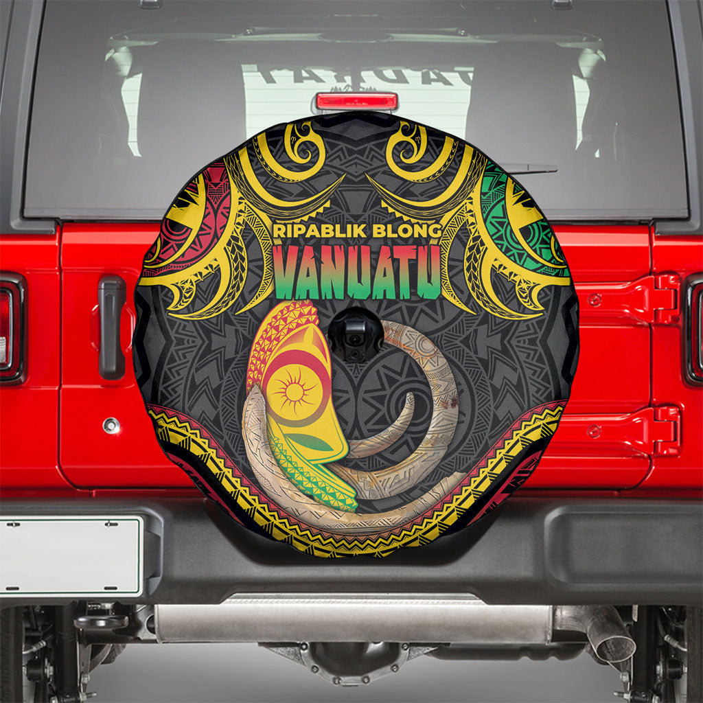 Vanuatu Language Week Spare Tire Cover Boar Tusk Warrior Tribal Floral Pattern