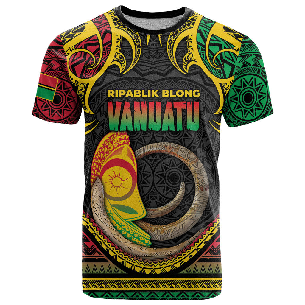 Vanuatu Language Week T Shirt Boar Tusk Warrior Tribal Floral Pattern