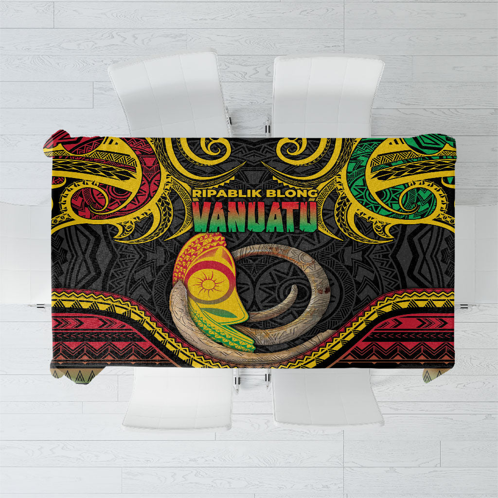 Vanuatu Language Week Tablecloth Boar Tusk Warrior Tribal Floral Pattern