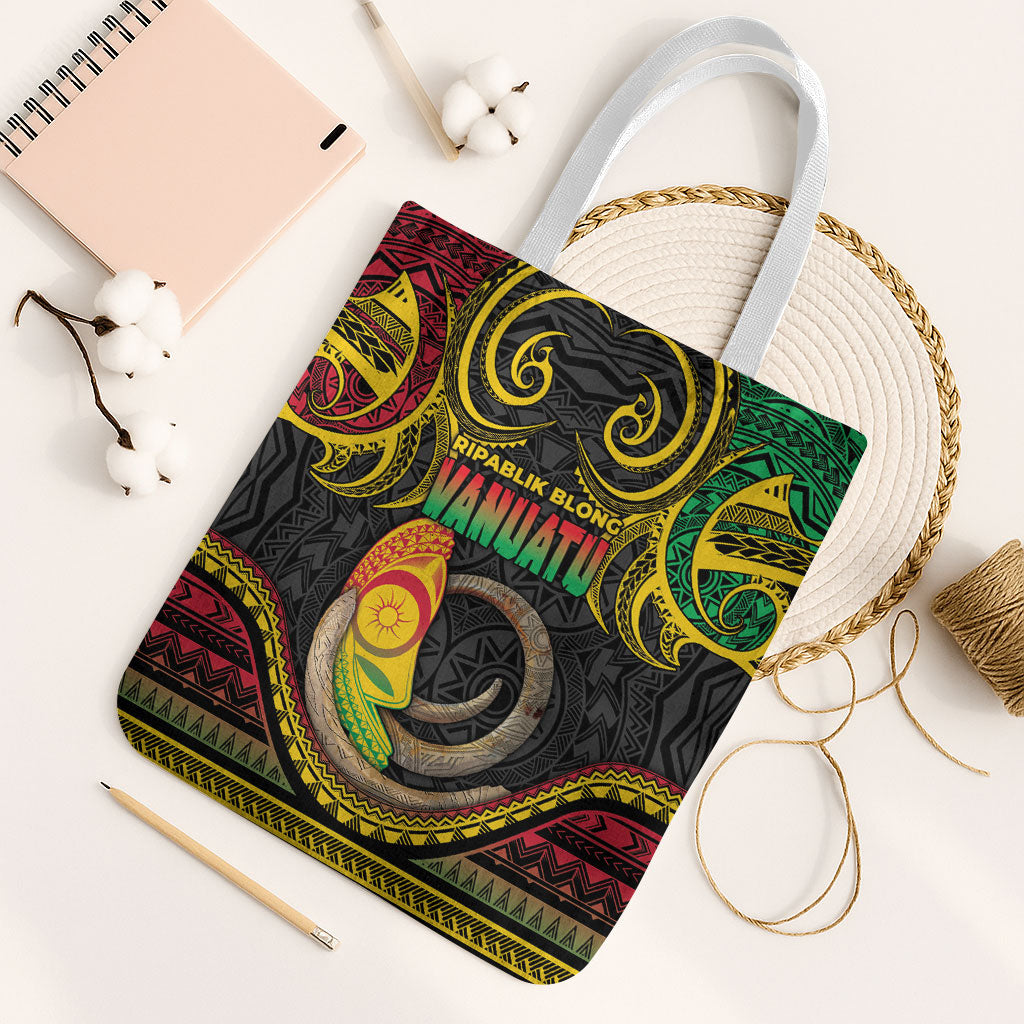 Vanuatu Language Week Tote Bag Boar Tusk Warrior Tribal Floral Pattern