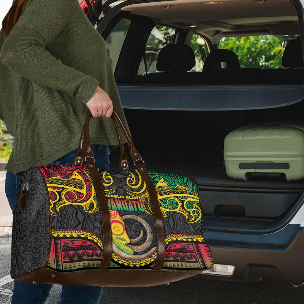 Vanuatu Language Week Travel Bag Boar Tusk Warrior Tribal Floral Pattern
