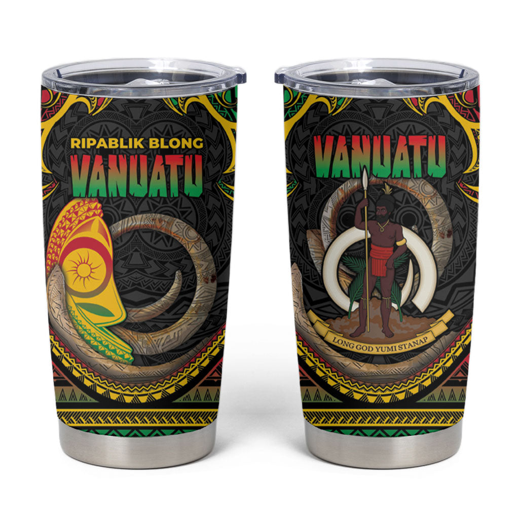 Vanuatu Language Week Tumbler Cup Boar Tusk Warrior Tribal Floral Pattern