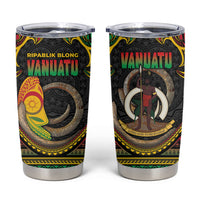Vanuatu Language Week Tumbler Cup Boar Tusk Warrior Tribal Floral Pattern