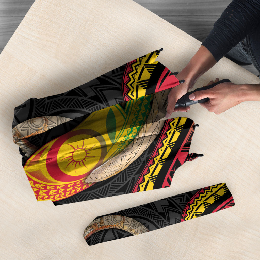 Vanuatu Language Week Umbrella Boar Tusk Warrior Tribal Floral Pattern
