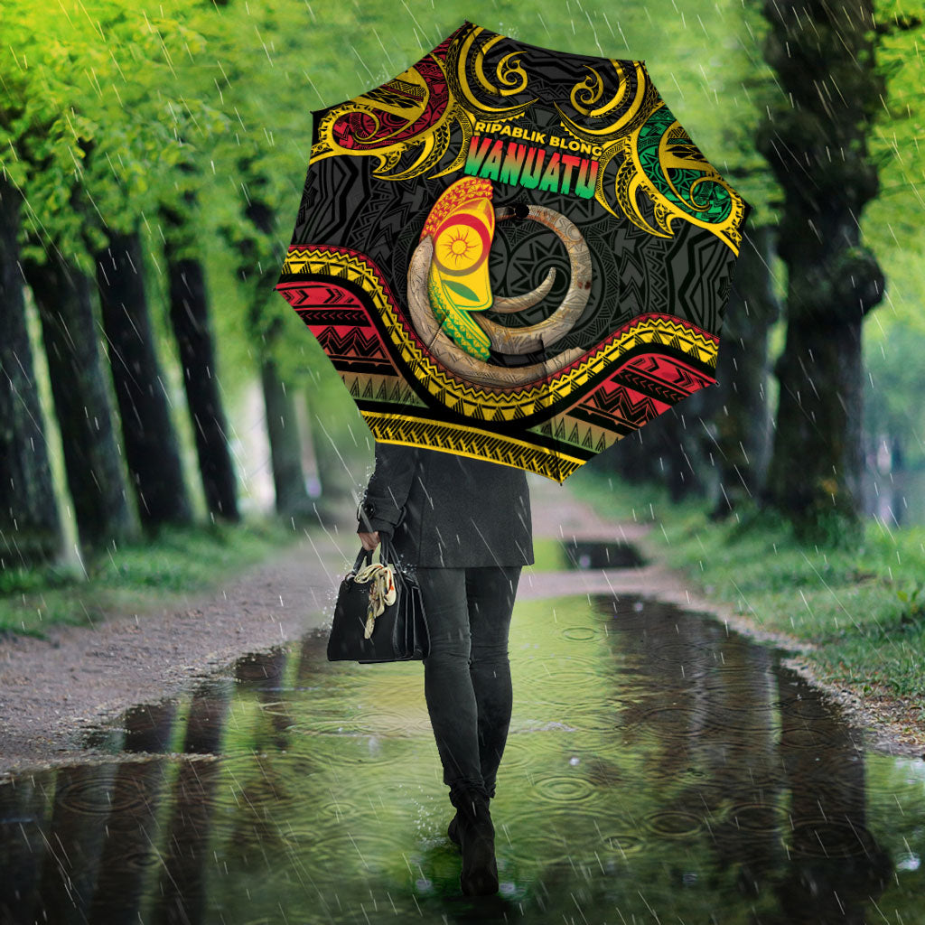 Vanuatu Language Week Umbrella Boar Tusk Warrior Tribal Floral Pattern
