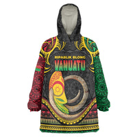 Vanuatu Language Week Wearable Blanket Hoodie Boar Tusk Warrior Tribal Floral Pattern