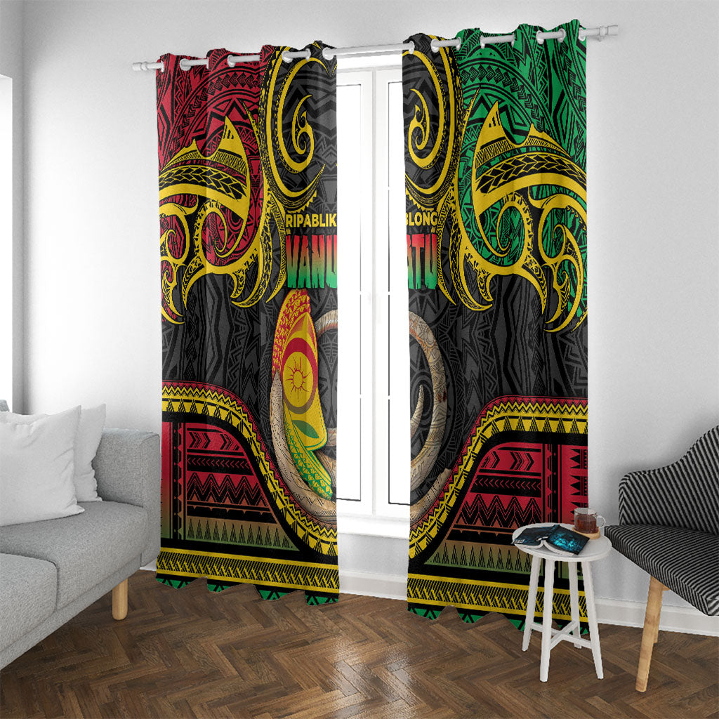 Vanuatu Language Week Window Curtain Boar Tusk Warrior Tribal Floral Pattern