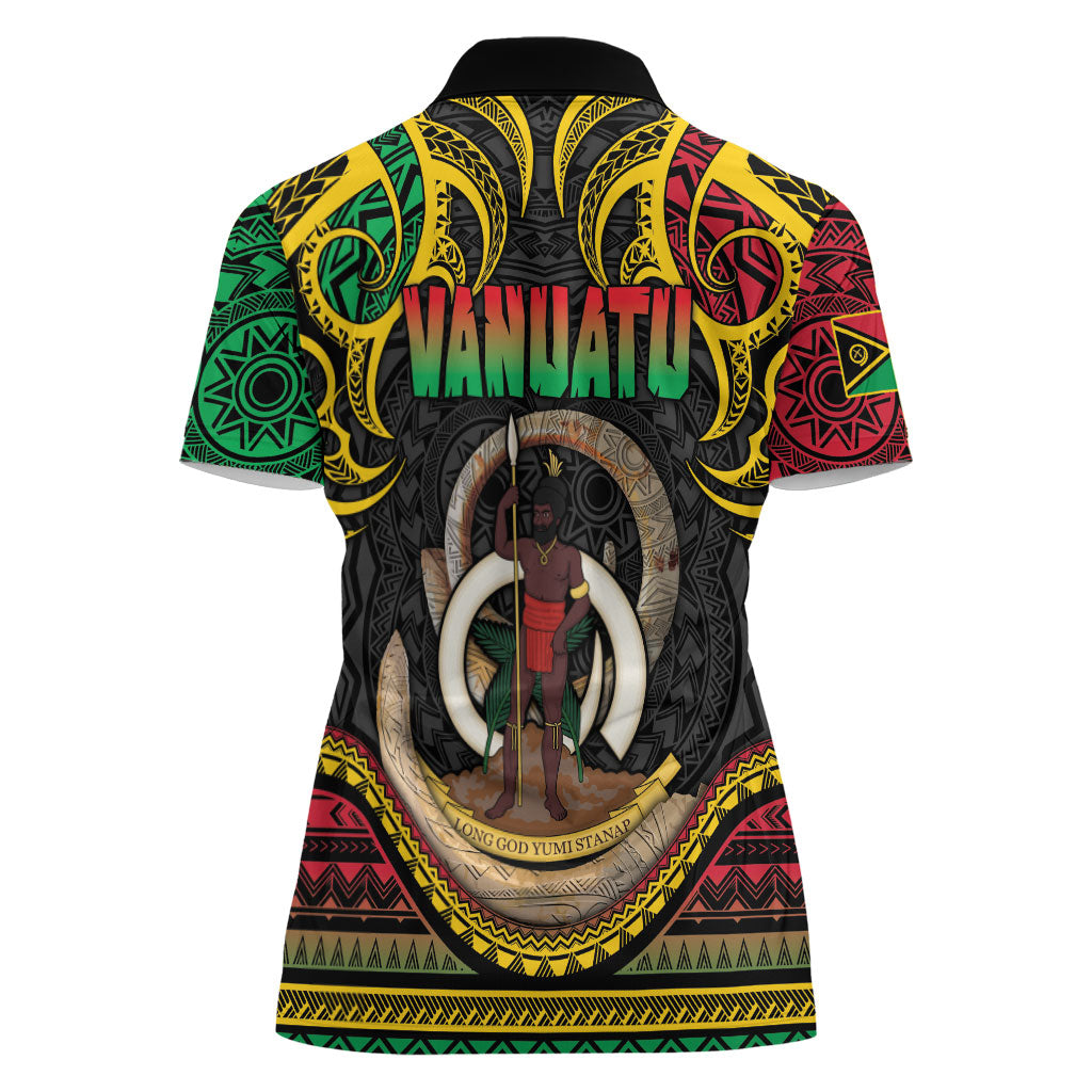 Vanuatu Language Week Women Polo Shirt Boar Tusk Warrior Tribal Floral Pattern