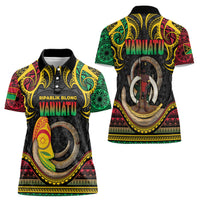 Vanuatu Language Week Women Polo Shirt Boar Tusk Warrior Tribal Floral Pattern