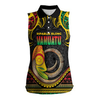 Vanuatu Language Week Women Sleeveless Polo Shirt Boar Tusk Warrior Tribal Floral Pattern