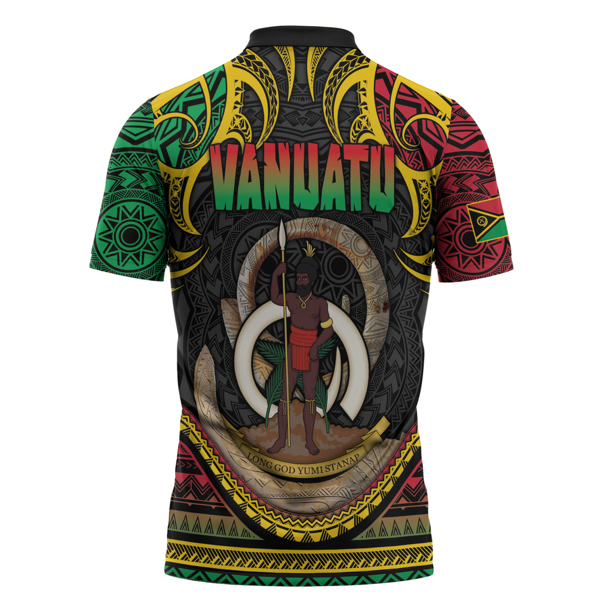 Vanuatu Language Week Zipper Polo Shirt Boar Tusk Warrior Tribal Floral Pattern