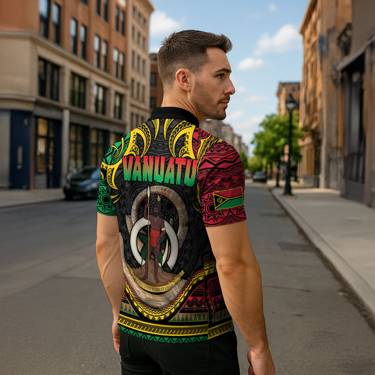 Vanuatu Language Week Zipper Polo Shirt Boar Tusk Warrior Tribal Floral Pattern