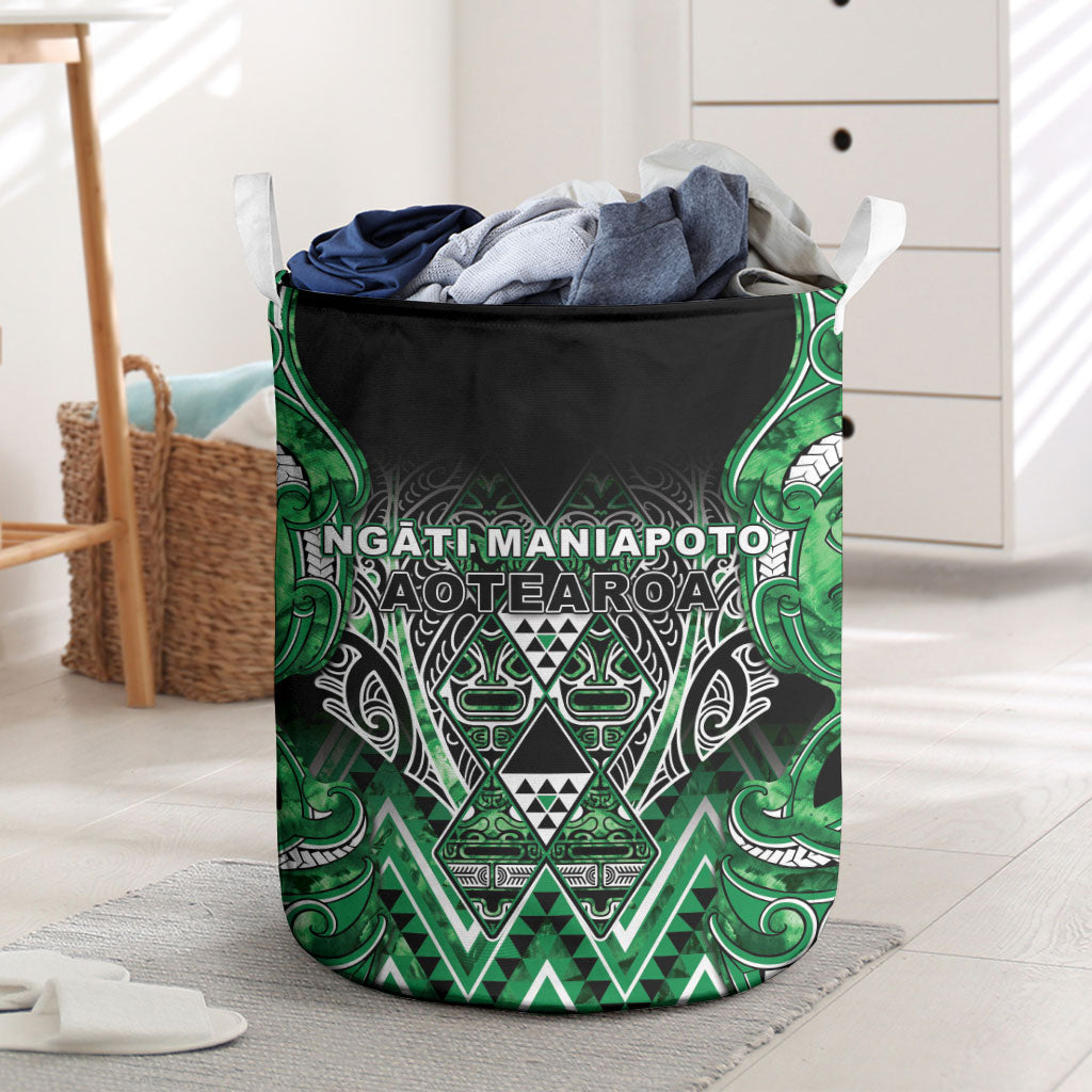 Aotearoa Ngati Maniapoto Laundry Basket Maori Tribal Green Paua Shell Pattern DT05 Green - Polynesian Pride