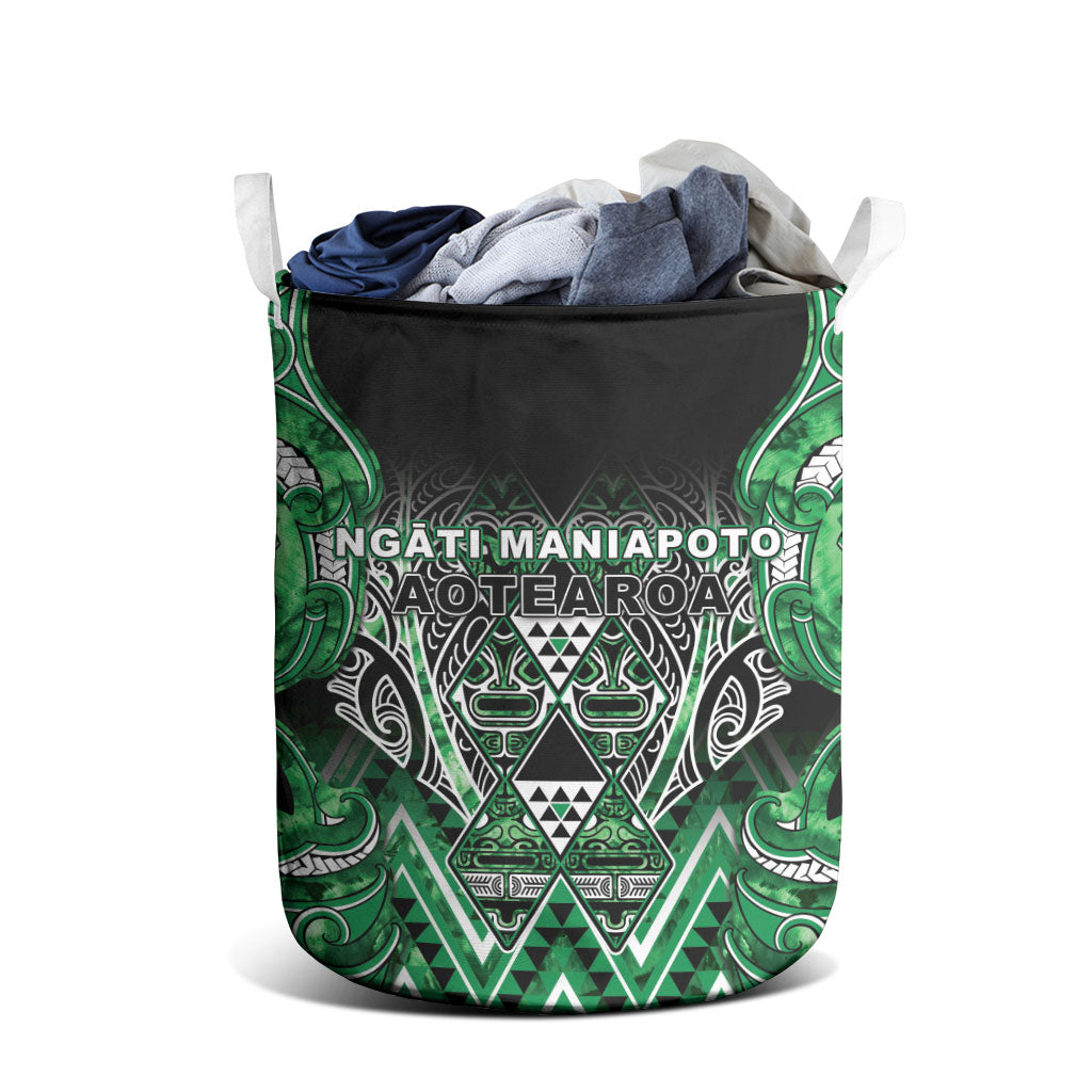 Aotearoa Ngati Maniapoto Laundry Basket Maori Tribal Green Paua Shell Pattern