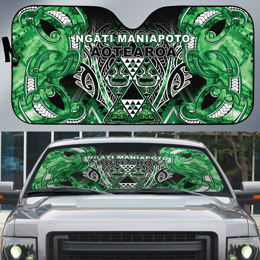 Aotearoa Ngati Maniapoto Auto Sun Shade Maori Tribal Green Paua Shell Pattern DT05 Green - Polynesian Pride