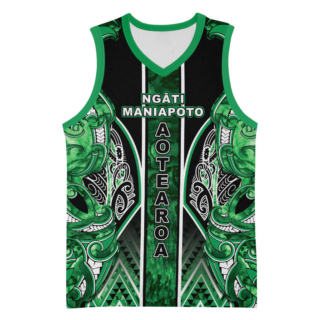 Aotearoa Ngati Maniapoto Basketball Jersey Maori Tribal Green Paua Shell Pattern