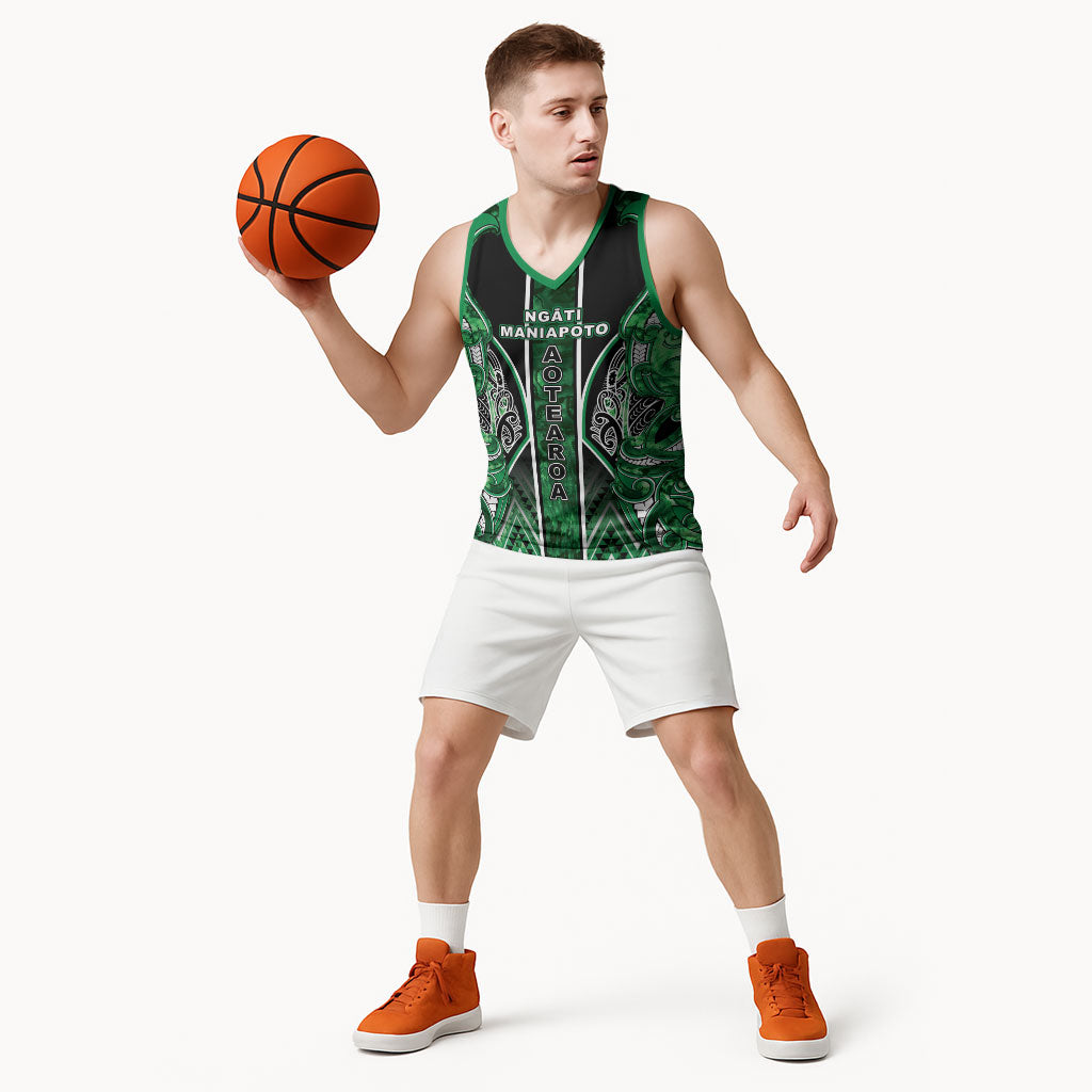 Aotearoa Ngati Maniapoto Basketball Jersey Maori Tribal Green Paua Shell Pattern