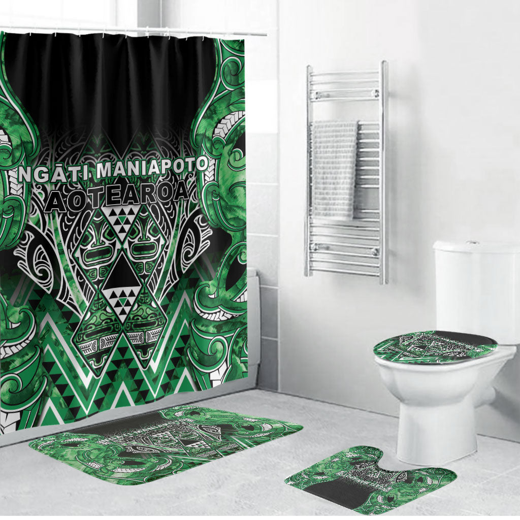 Aotearoa Ngati Maniapoto Bathroom Set Maori Tribal Green Paua Shell Pattern DT05 Bathroom Set (4 pcs) Green - Polynesian Pride