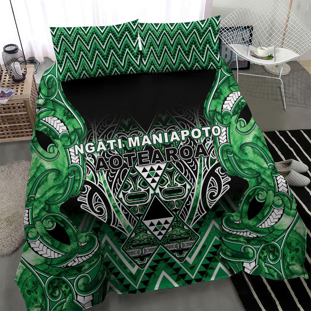Aotearoa Ngati Maniapoto Bedding Set Maori Tribal Green Paua Shell Pattern