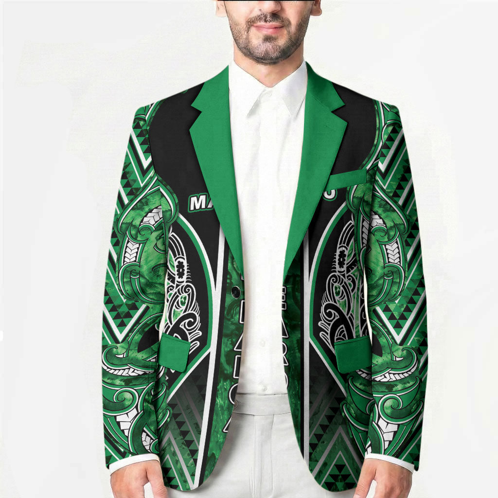 Aotearoa Ngati Maniapoto Blazer Maori Tribal Green Paua Shell Pattern