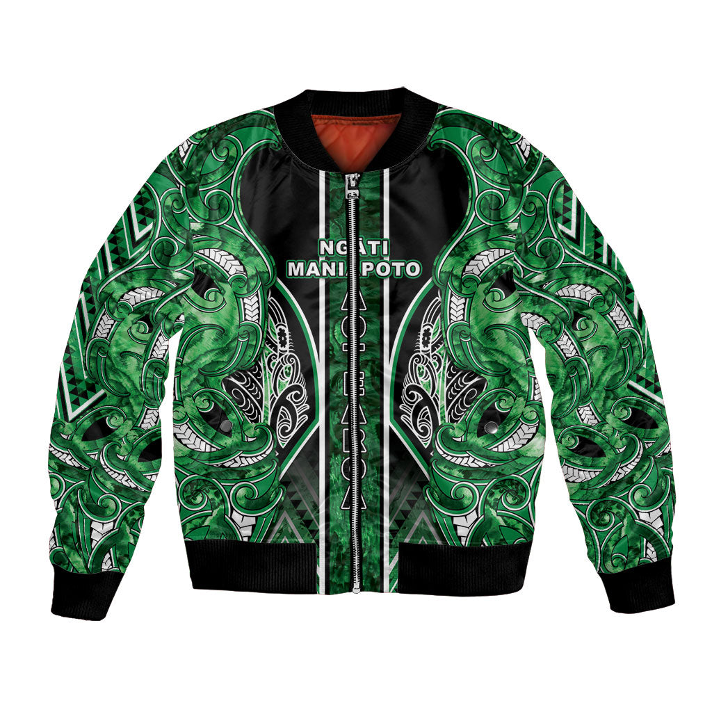 Aotearoa Ngati Maniapoto Bomber Jacket Maori Tribal Green Paua Shell Pattern