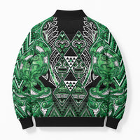 Aotearoa Ngati Maniapoto Bomber Puffer Jacket Maori Tribal Green Paua Shell Pattern