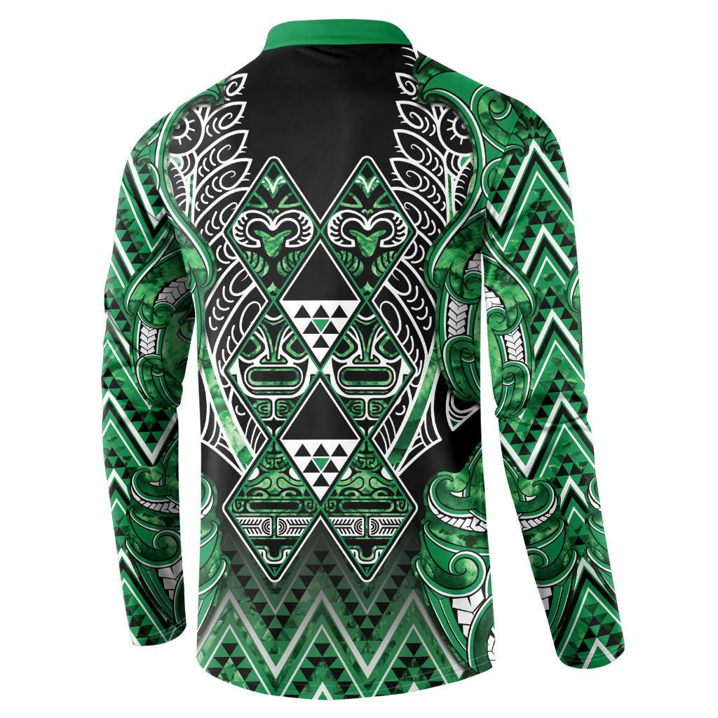 Aotearoa Ngati Maniapoto Button Sweatshirt Maori Tribal Green Paua Shell Pattern