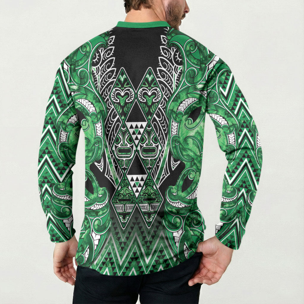 Aotearoa Ngati Maniapoto Button Sweatshirt Maori Tribal Green Paua Shell Pattern