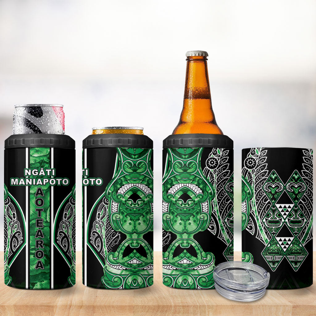 Aotearoa Ngati Maniapoto 4 in 1 Can Cooler Tumbler Maori Tribal Green Paua Shell Pattern
