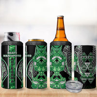 Aotearoa Ngati Maniapoto 4 in 1 Can Cooler Tumbler Maori Tribal Green Paua Shell Pattern