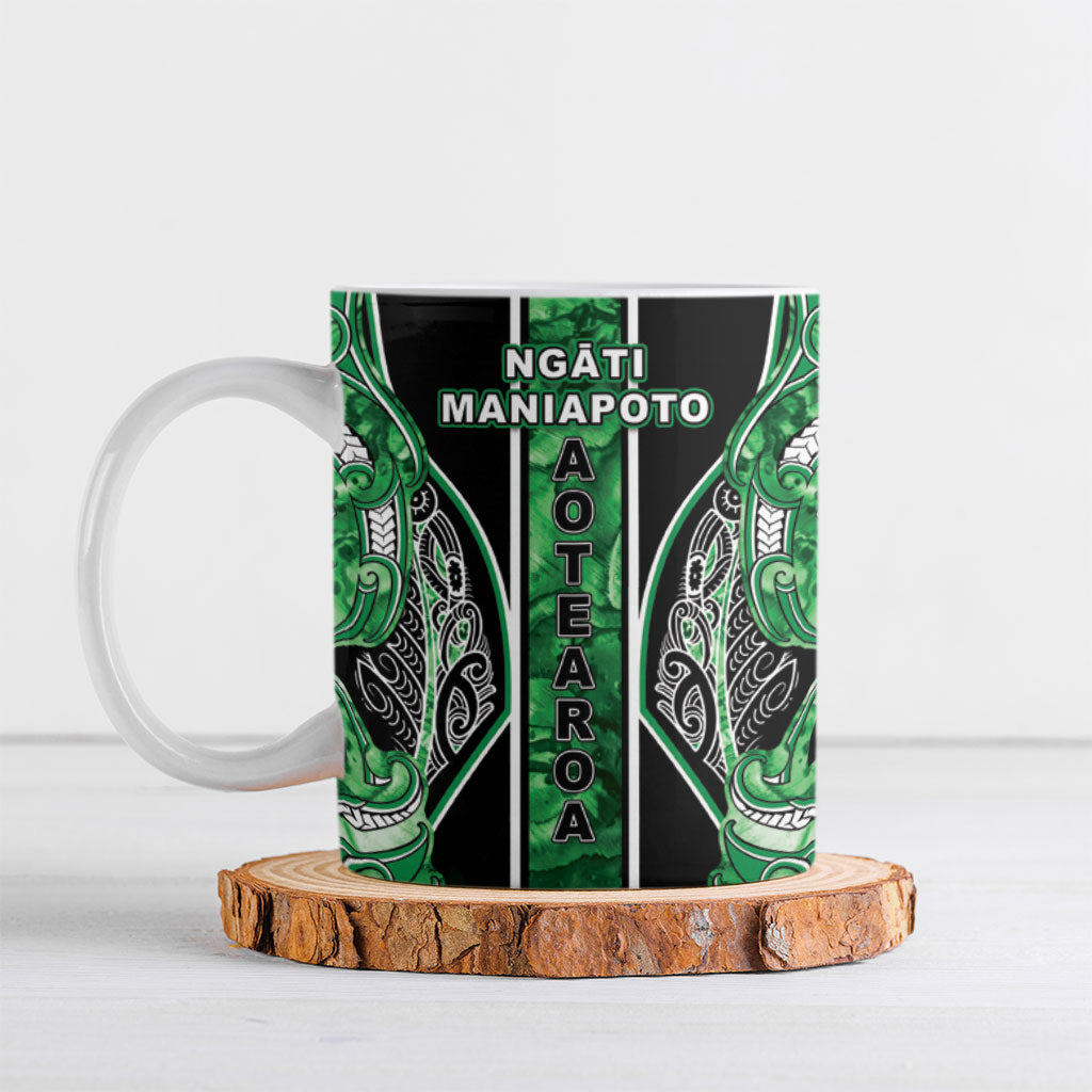 Aotearoa Ngati Maniapoto Ceramic Mug Maori Tribal Green Paua Shell Pattern