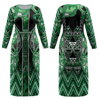 Aotearoa Ngati Maniapoto Couples Matching Long Sleeve Bodycon Dress and Hawaiian Shirt Maori Tribal Green Paua Shell Pattern