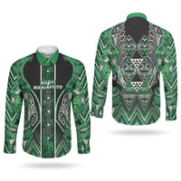 Aotearoa Ngati Maniapoto Couples Matching Off Shoulder Maxi Dress and Long Sleeve Button Shirt Maori Tribal Green Paua Shell Pattern