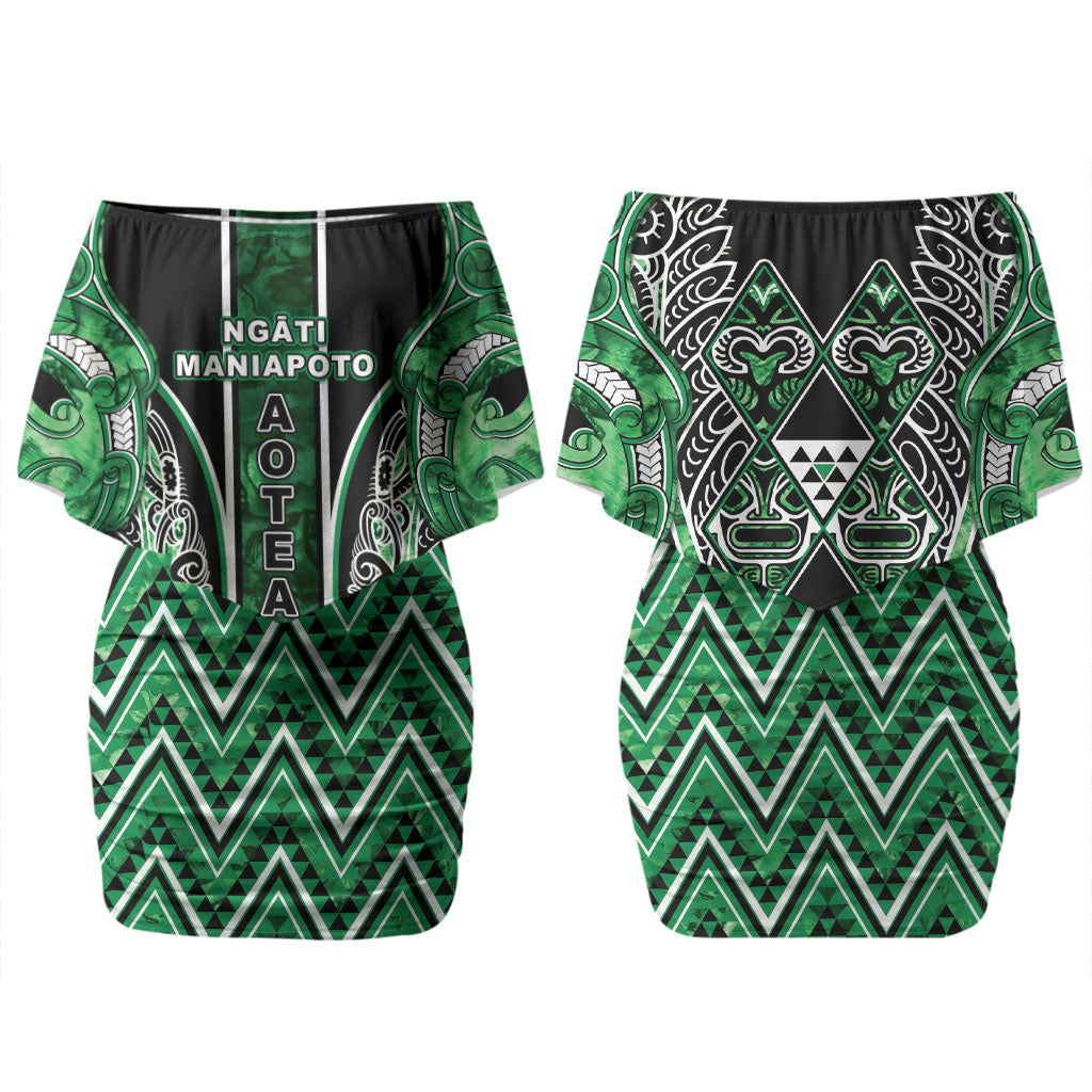 Aotearoa Ngati Maniapoto Couples Matching Off Shoulder Short Dress and Hawaiian Shirt Maori Tribal Green Paua Shell Pattern