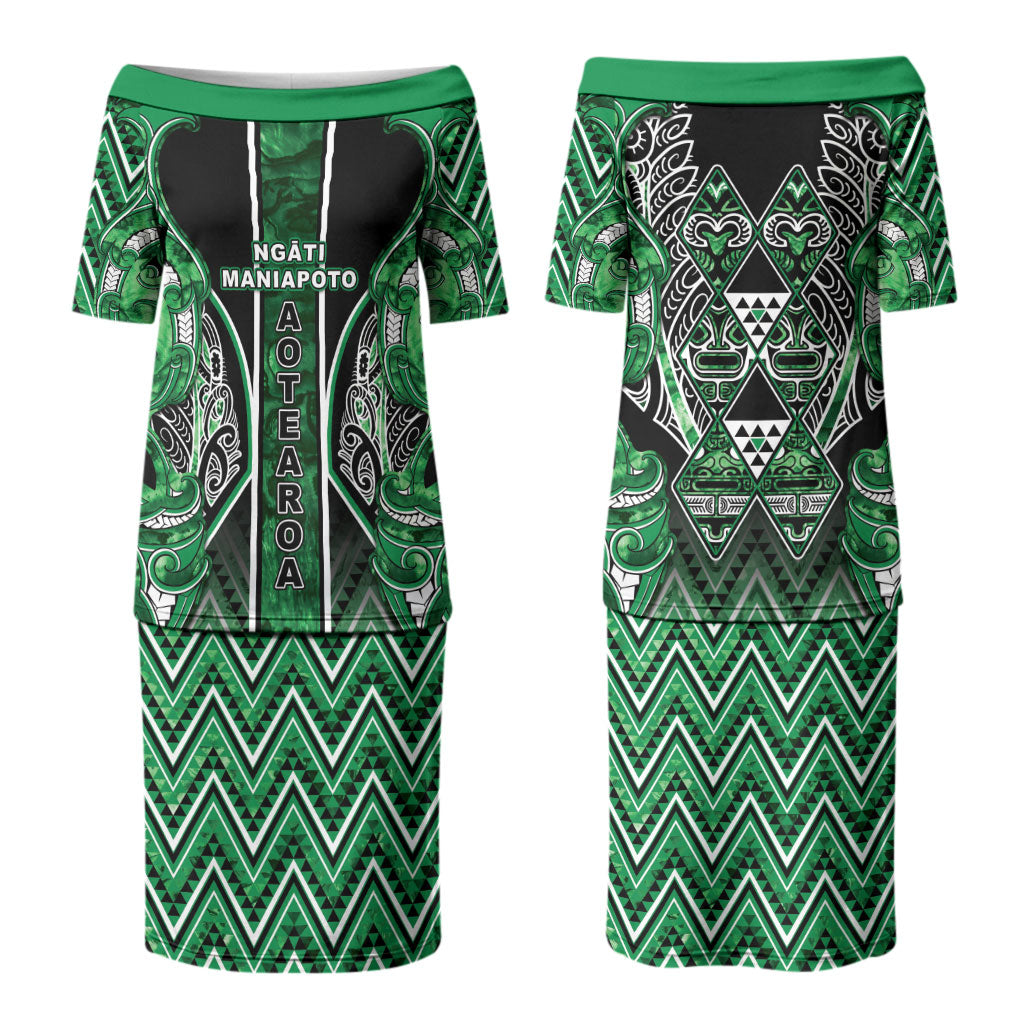 Aotearoa Ngati Maniapoto Couples Matching Puletasi and Hawaiian Shirt Maori Tribal Green Paua Shell Pattern