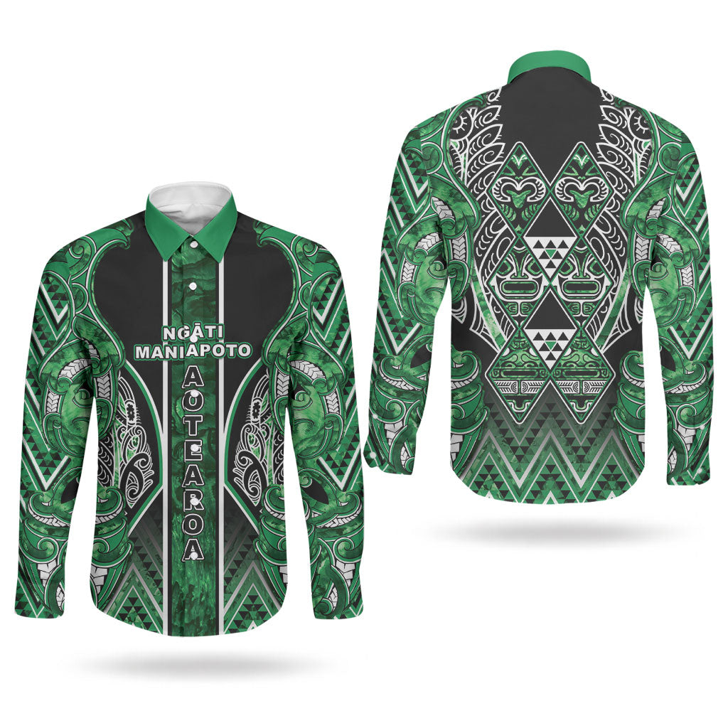 Aotearoa Ngati Maniapoto Couples Matching Puletasi and Long Sleeve Button Shirt Maori Tribal Green Paua Shell Pattern