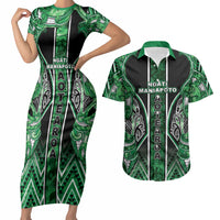 Aotearoa Ngati Maniapoto Couples Matching Short Sleeve Bodycon Dress and Hawaiian Shirt Maori Tribal Green Paua Shell Pattern
