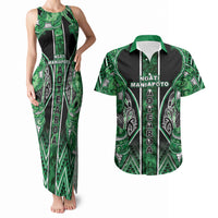 Aotearoa Ngati Maniapoto Couples Matching Tank Maxi Dress and Hawaiian Shirt Maori Tribal Green Paua Shell Pattern