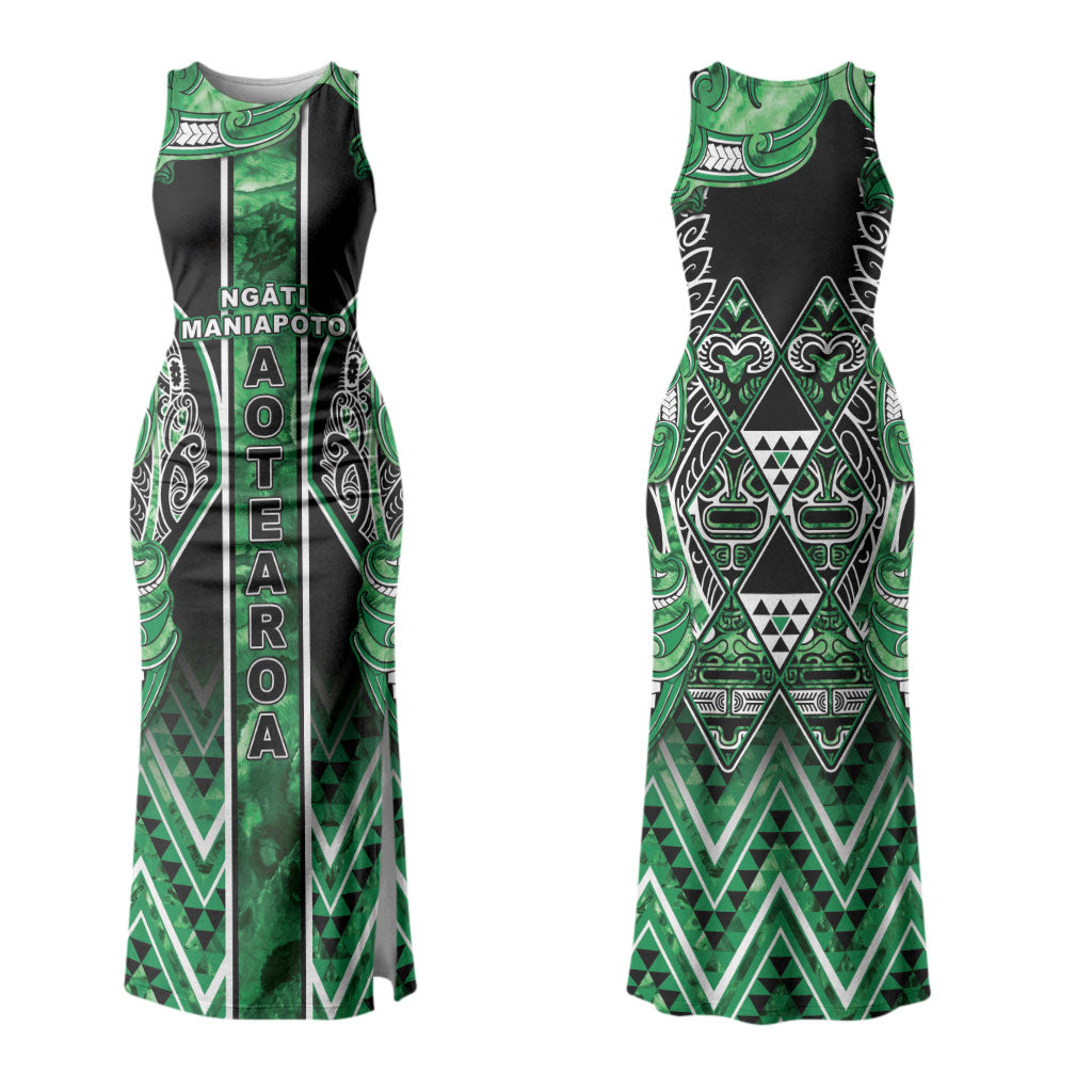 Aotearoa Ngati Maniapoto Couples Matching Tank Maxi Dress and Hawaiian Shirt Maori Tribal Green Paua Shell Pattern