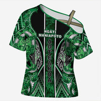 Aotearoa Ngati Maniapoto Cross Shoulder Shirt Maori Tribal Green Paua Shell Pattern