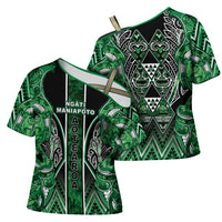 Aotearoa Ngati Maniapoto Cross Shoulder Shirt Maori Tribal Green Paua Shell Pattern