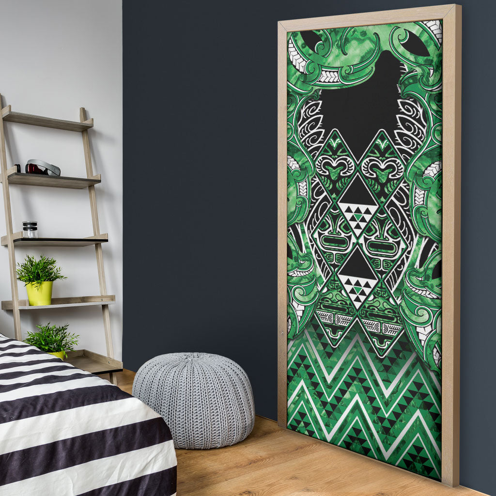 Aotearoa Ngati Maniapoto Door Cover Maori Tribal Green Paua Shell Pattern