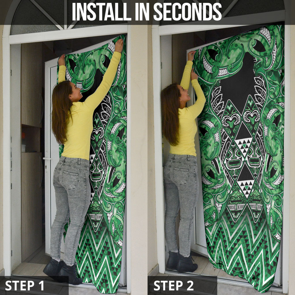 Aotearoa Ngati Maniapoto Door Cover Maori Tribal Green Paua Shell Pattern