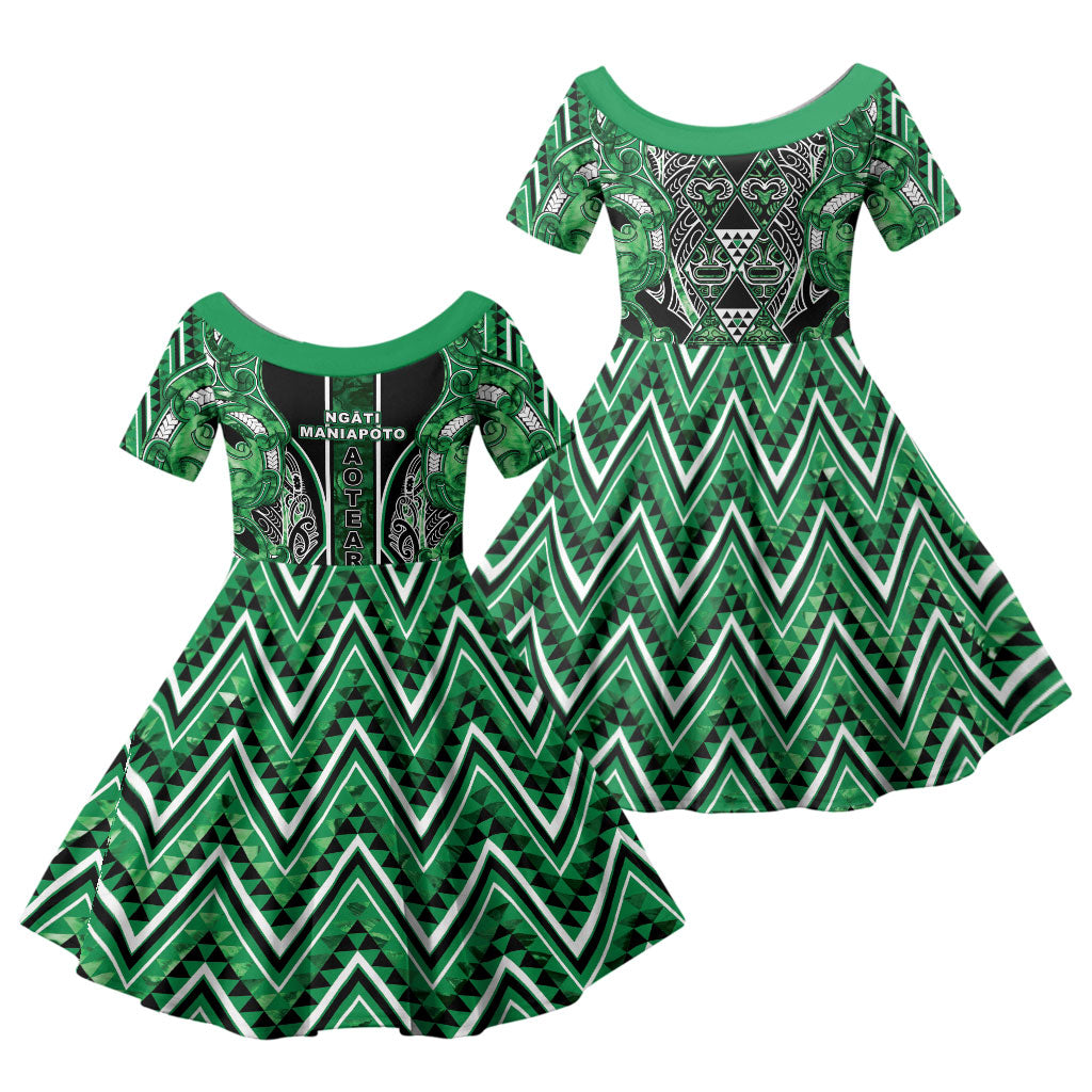 Aotearoa Ngati Maniapoto Family Matching Long Sleeve Bodycon Dress and Hawaiian Shirt Maori Tribal Green Paua Shell Pattern