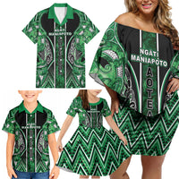 Aotearoa Ngati Maniapoto Family Matching Off Shoulder Short Dress and Hawaiian Shirt Maori Tribal Green Paua Shell Pattern